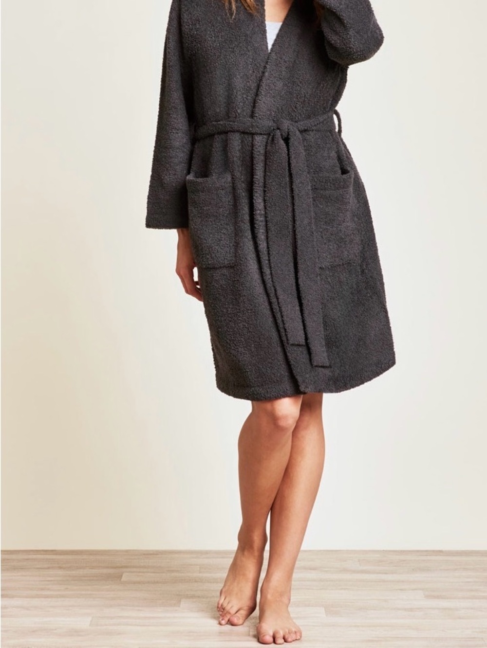Barefoot Dreams Cozy Plush Robe with Belt in Carbon